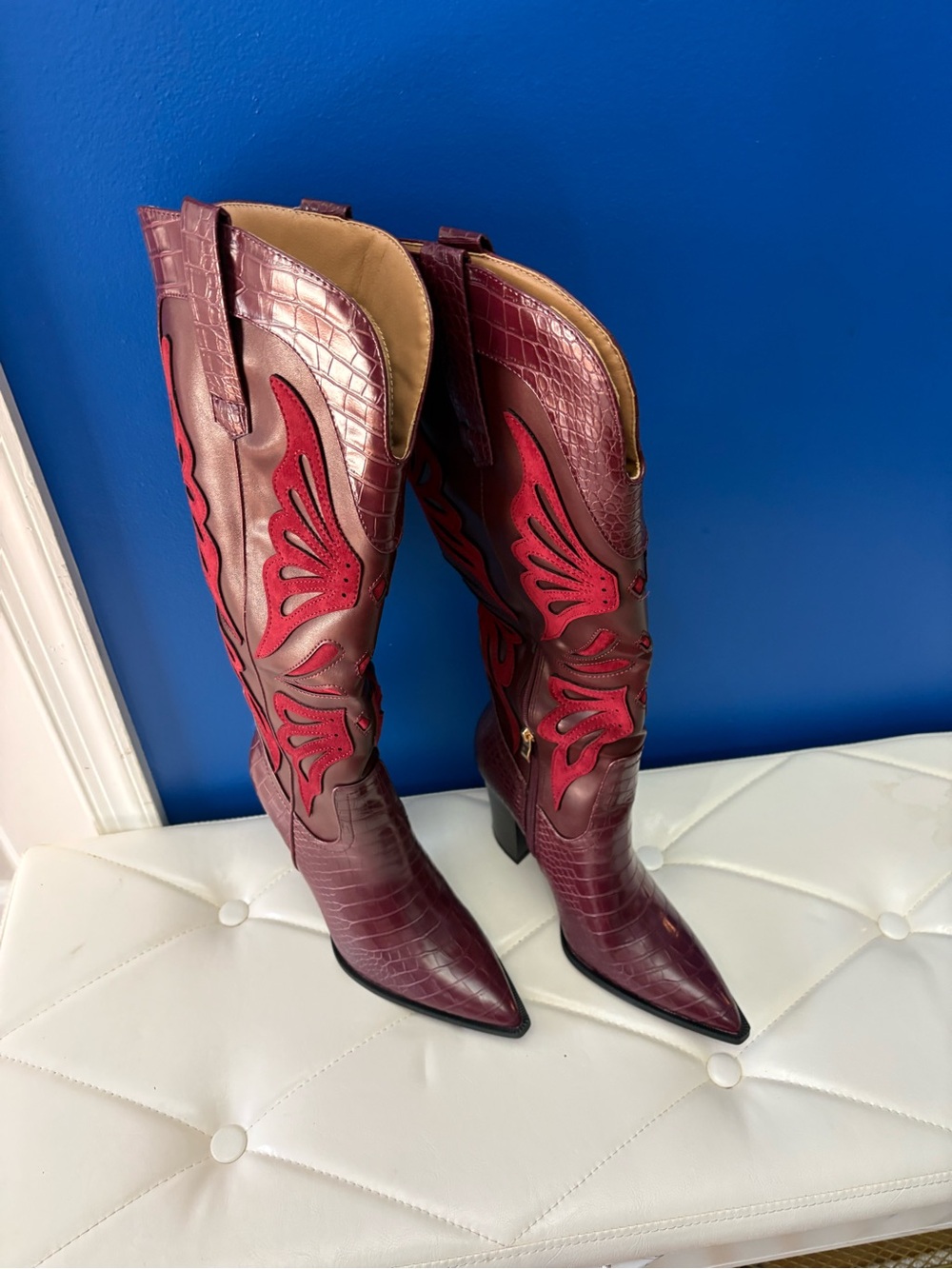 Jeffrey Campbell Dagget Butterfly Croc-Embossed Western Cowboy